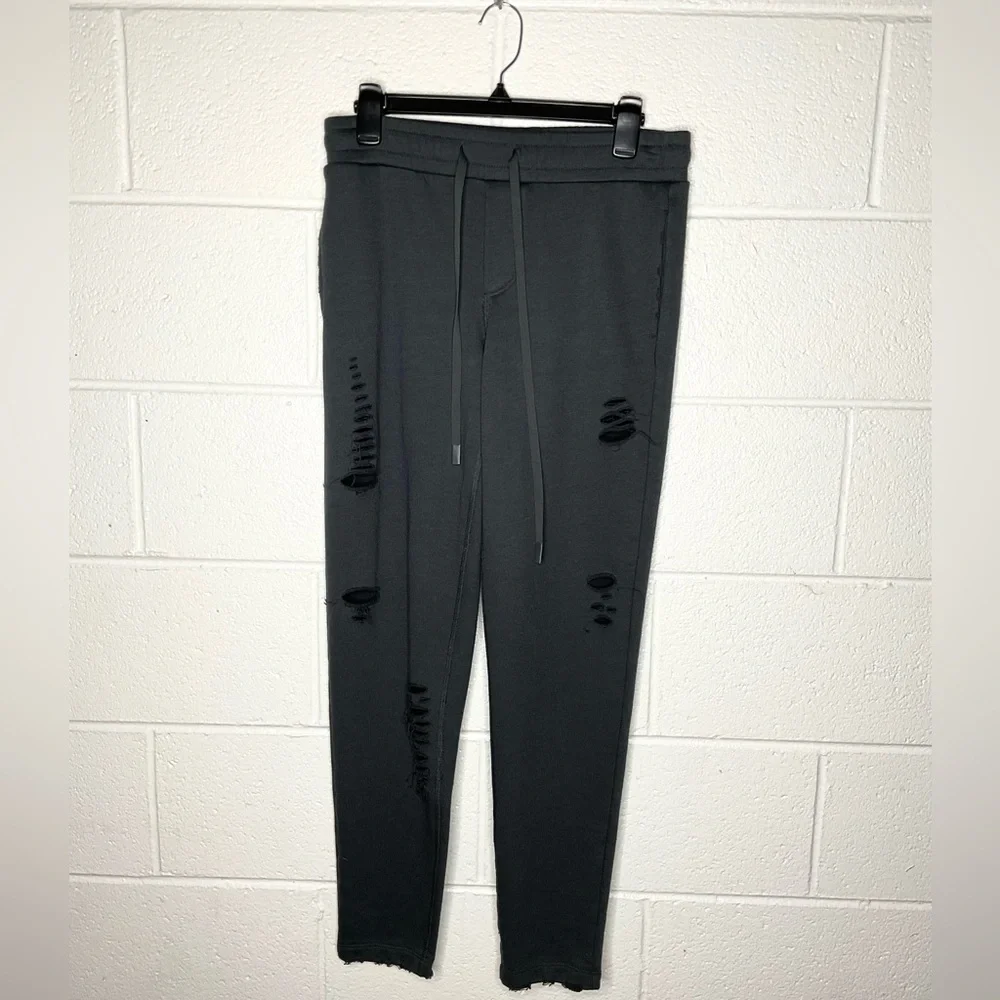 < ALO Yoga Black Distressed Slim Fit Joggers > - Picture 2 of 4